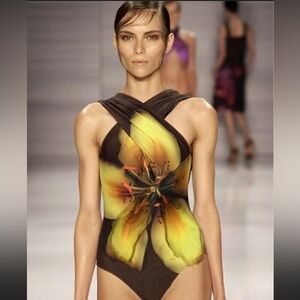 Lenny Niemeyer Black One-Piece Swimsuit with Yellow Floral Detail